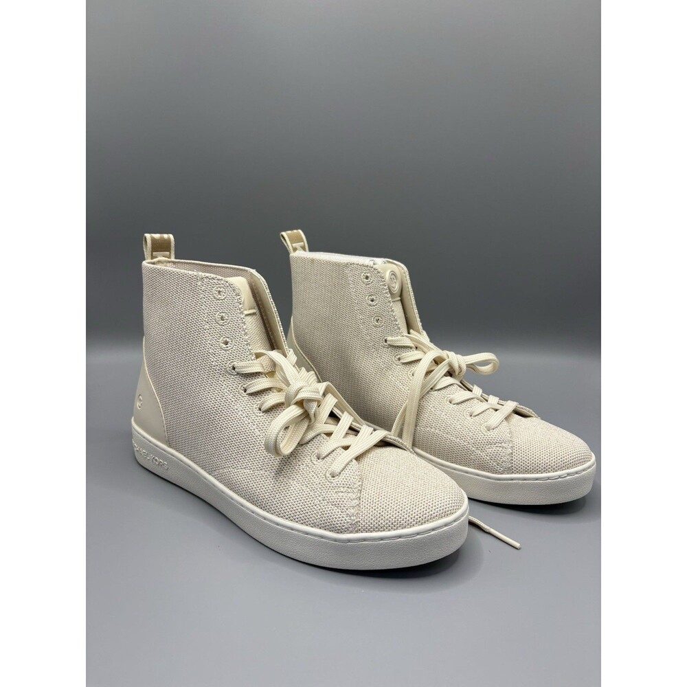 NIB MICHAEL KORS Edie Knit Lace-Up High-Top Sneakers Light Cream SIZE 9